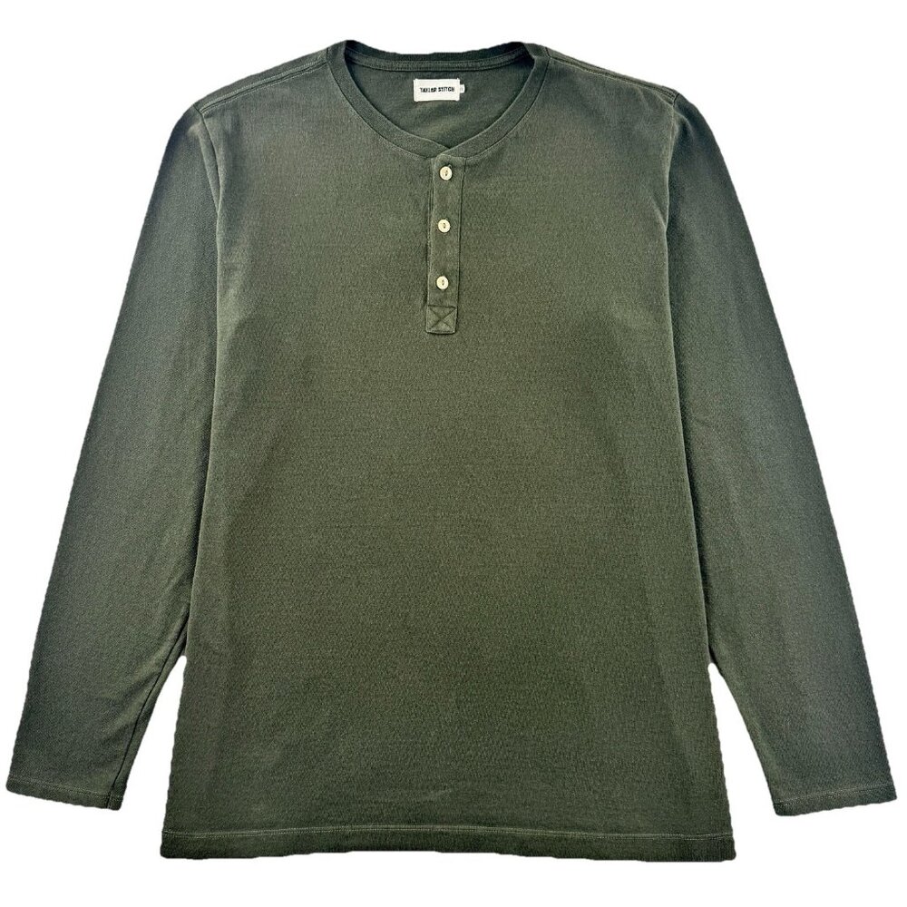 Taylor Stitch Heavy Bag Henley Shirt Men's 46 XXL Olive Green Huckberry Outdoor